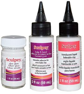 Sculpey Artist Set: 1 Fl Oz Gloss Glaze, 2 Fl Oz Bake and Bond Bakeable Adhesive for Oven-Bake Clay, 2 Fl Oz Translucent Liquid Bakeable Clay – Pack of 3