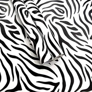Taogift Self Adhesive Vinyl White Black Zebra Print Contact Paper Shelf Liner for Dresser Drawer Cabinets Table Furniture Walls Crafts Decal Removable 17.7×117 Inches
