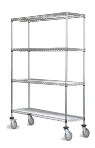 Omega 24″ Deep x 30″ Wide x 60″ High 4 Tier Chrome Wire Shelf Truck with 800 lb Capacity