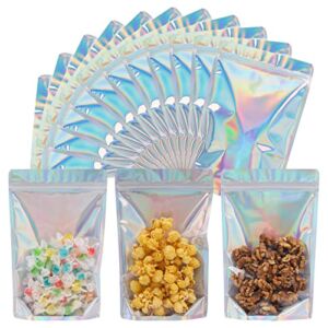 NPLUX 100 PCS Holographic Packaging Bags Stand Up Pounches Resealable Food Storage Bags 6×9 inch