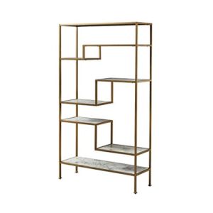 Versanora Marmo Large 5-Tier Display Etagere Bookcase, 40″ x 13.5″ x 72″, Faux Marble/Brass