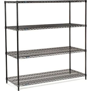 Nexel Adjustable Wire Shelving Unit, 4 Tier, NSF Listed Commercial Storage Rack, 24″ x 60″ x 86″, Black Epoxy