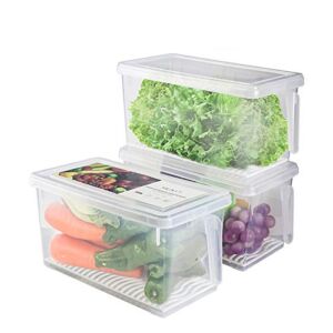 Produce Saver Containers for Refrigerator – 4.5L x 3 SILIVO FreshWorks Stackable Fruit Storage Containers for Fridge, Vegetable Storage Containers with Drain Tray Keep Fresh for Veggie, Fruit, Lettuce and Salad