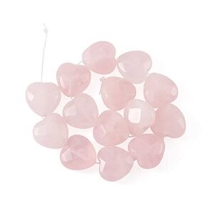 Fashewelry 14pcs Faceted Heart Natural Rose Quartz Stone Beads Tumbled Chakra Gemstone Beads Crystal Healing Drilled Loose Beads for Earring Bracelet Necklace Jewelry Making