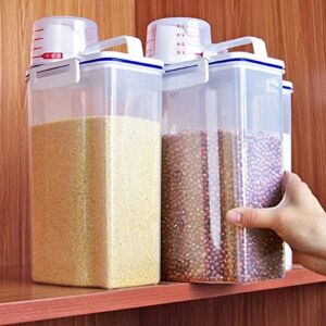 3 PCS Rice Bin 2L Rice Container, 3 Pcs Airtight Cereal Container Rice Barrel Dry Grain Dispenser Thicken Rice Cylinder Clear Food Storage Box with Airtight Design Measuring Cup Pour Spout
