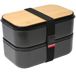 GRUB2GO Premium Bento Lunch Box (Large 68 Oz Capacity) | 2022 Exclusive, 70% Bigger | Includes Bamboo Chopping Board Lid, Carry Bag, 2 Dividers, Utensils, Sauce Container