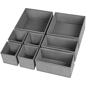 Drawer Organizer Clothes, 8 Pack Underwear Drawer Organizer, Foldable Closet Organizers and Storage Dresser Drawer Dividers for Clothes, Socks, Scarves, Ties (Gray)