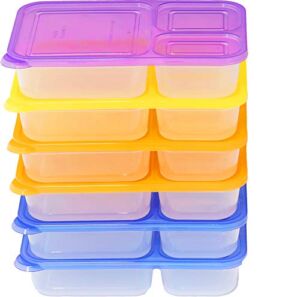 6 Pack – SimpleHouseware Color Reusable 3-Compartment Meal Prep Container Boxes (36 ounces)