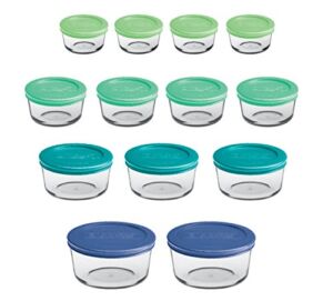 Anchor Hocking 26 Piece Set Round Glass Food Storage Containers with BPA-Free SnugFit Lids, Mixed Blue, Space Saving Meal Prep Containers