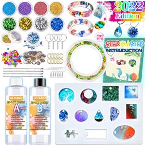 HeyKiddo Resin Kit for Beginners with Silicone Molds – Resin Jewelry Making Kit with Tons of Resin Art Craft Supplies, Resin Starter Kits for Casting Keychain Earring Bracelet, Resin Included