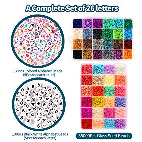 35000pcs 2mm 12/0 Glass Seed Beads for Jewelry Making Supplies Kit Small Bead Craft Set Bracelets Necklace Ring Making Kits Glass Seed Letter Alphabet Beads Charms Pendants DIY Art Craft Kit for Girls | The Storepaperoomates Retail Market - Fast Affordable Shopping