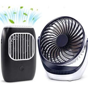 Aluan USB Plug in Desk Fan + Hands free Hanging Rechargeable Neck Fan, Perfect for Home Office Bedroom Outdoor