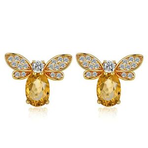 Jewelryamintra Fashion Stud Earrings for WomenJewelry Yellow Citrine Bee Animal Insects