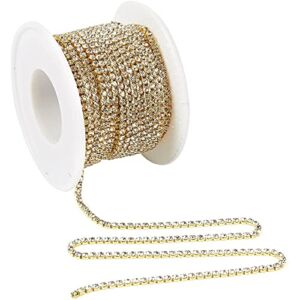 11 Yards 2mm Rhinestone Chain, Gold Trim Bling String for DIY Jewelry Making Crafts Shoe Charms