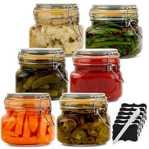 Glass Jars with Airtight Lid | Glass Airtight Food Storage Containers | Clear Leak Proof Rubber Gasket and Clamp Lid [Set of 6 – 17 oz]