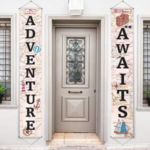 Adventure Awaits Bon Voyage Banner Garland Party Decoration Set Travel Themed Porch Sign Adventure for Indoor/ Outdoor Retirement Moving Relocation Travel Wedding Bachelorette Party Decorations (Khaki