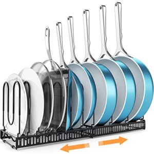 Pot and Pan Organizer Rack for Cabinet – Expandable ORDORA Cutting Board Pot Lid Organizer Holder with 11 Adjustable Dividers for Kitchen Cabinet Cookware Baking Frying Rack