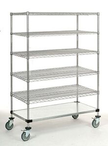 24″ Deep x 36″ Wide x 69″ High 1200 lb Capacity Mobile Unit with 5 Wire Shelves and 1 Solid Shelf