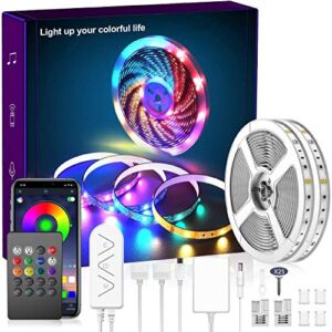 80ft LED Strip Lights, Music Sync Color Changing LED Light Built-in Mic, Bluetooth APP Controlled DIY Color Options Rope Lights, 5050 RGB LED Light Strip(APP+Remote+Mic+Music)