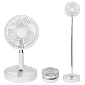 Rechargeable Portable Desk Foldaway Fan with Battery , Working Time 6~24 Hours 4 Speed settings Stretchable Quiet Floor wireless Fan for Outdoor Camping Tent Travel and Home office Personal Use,White