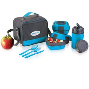 Lunch Box Bag Set for Adults and Kids ~ Pinnacle Insulated Leakproof Thermal Lunch Kit Lunch Bag Thermo bottle 2 Lunch Containers With NEW Heat Release Valve Matching Cutlery (Blue)