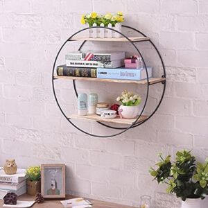 OKBOP Floating Shelf for Wall, Rustic 3 Layer Wood Wall-Mounted Storage Shelfs with Round Metal Brackets, Decorative Hanging Display Stand for Bedroom, Living Room (Black)