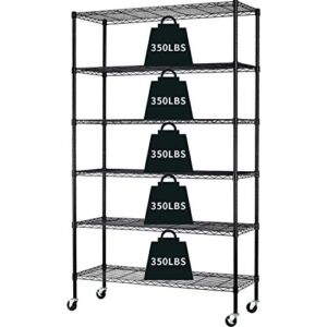 HCY 6-Tier Storage Shelf Heavy Duty Shelving Unit NSF Height Adjustable Metal Rack with Wheels for Laundry Bathroom Kitchen Garage Pantry Organization 2100 LBS Capacity-82*48*18 inch, (Black)