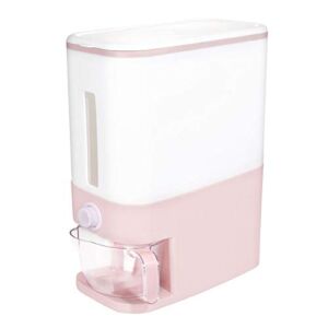 Rubtlamp 20 Lbs Pink Rice Dispenser, Plastic Food Storage Container, Large Rice Storage Container with Lid, Moisture Proof Household Cereal Dispenser Bucket, Sealed Grain Container Storage for Kitchen