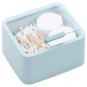 Large Qtips Holder – 2 Grids Separate Cotton Swabs Dispenser Bathroom Organizer Canisters with Hinged Lids for Cotton Balls, Cotton Pads, Blue