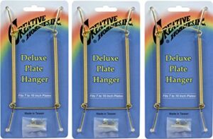 Creative Hobbies Deluxe Plate Display Hangers, Spring Style – Assembled & Ready to Use – Hold 7 to 10 Inch Plates- Gold Wire Spring Type, Hanger Hooks & Nails Included, Pack of 3 Hangers