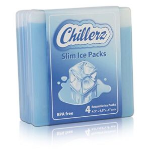 Chillerz Cool Coolers – Best Ice Pack for Lunch Box – Ultra Slim and Lightweight Reusable Ice Pack – Long-Lasting Gel Ice Packs – Makes Your Food Stay Fresh, Cold and Tasty | Set of 4