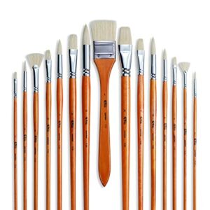 ARTIFY 15 Pieces Natural Chungking Bristle Oil Paint Brush Set, Nature Series, Long Handle, Perfect for Oil and Acrylic Painting with a Free Carrying Box