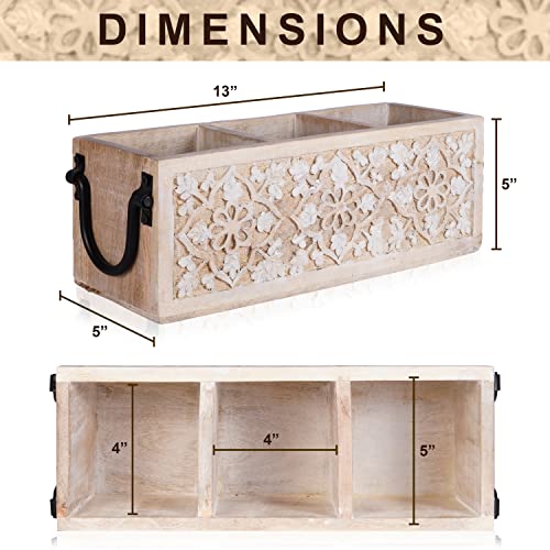 3-Slot Wooden Desk Organizer – Multi-Purpose Utensil Caddy for Kitchen Countertop, Work Desk, Bathroom, Cutlery Caddy, Pencil Caddy, Office Supplies Organizer – 13.75 Inches, Whitewash and Black | The Storepaperoomates Retail Market - Fast Affordable Shopping