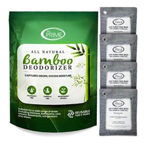 All Prime Bamboo Charcoal Bags Odor Absorber – 4 Pack LARGE 500g Bags – Charcoal Air Purifying Bags – All-Natural Odor Eliminator for Home – Charcoal Deodorizer – Activated Charcoal Odor Absorber