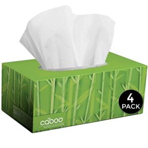 Caboo Tree Free Bamboo Facial Tissue Paper, Eco Friendly 2 Ply Tissue Flat Box – 184 Sheets Per Box, Total of 4 Boxes, 736 Total Tissues