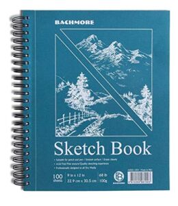 Bachmore Sketchpad 9X12″ Inch (68lb/100g), 100 Sheets of Spiral Bound Sketch Book for Artist Pro & Amateurs | Marker Art, Ink Art, Colored Pencil, Acrylic Paint, Charcoal for Sketching