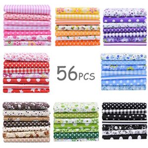 56 Pieces 9.8″x 9.8″ (25cm x 25cm) Squares Cotton 100% Floral Printed Sewing Supplies Fabric for Quilting Patchwork, DIY Craft, Scrapbooking Cloth