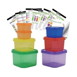 Prefer Green 7 PCS Portion Control Containers Kit (with COMPLETE GUIDE & 21 DAY DAILY TRACKER&21 DAY MEAL PLANNER & RECIPES PDFs),Label-Coded,Multi-Color-Coded System,Perfect Size for Lose Weight (7)