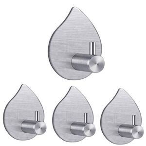 TBMax Adhesive Wall Hooks, 4 Pack Heavy Duty Stainless Steel Towel Hook for Hanging, Stick on Wall Hangers-Waterdrop