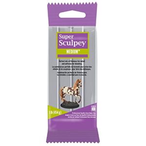 Super Sculpey Medium Gray, Premium, Non Toxic, Medium firmness, Sculpting Modeling Polymer clay, Oven Bake Clay, 1 pound bar. Great for all advanced sculptors, model makers and movie studios
