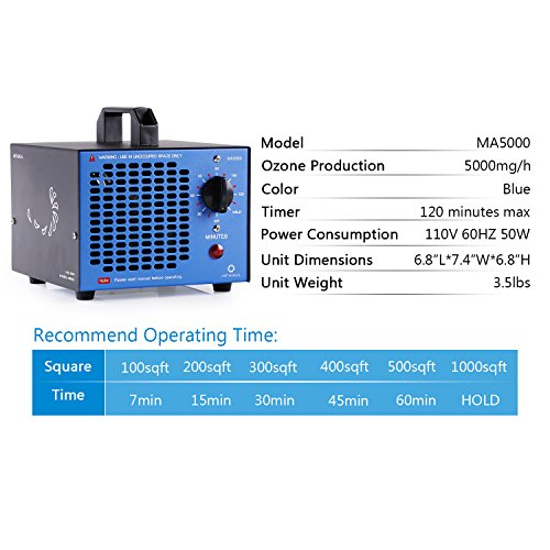 AIRTHEREAL MA5000 Commercial Ozone Generator, 5000mg/h O3 Machine Home Air Ionizers Deodorizer for Rooms, Smoke, Cars and Pets, Blue | The Storepaperoomates Retail Market - Fast Affordable Shopping