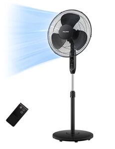 PELONIS 16” Pedestal Remote Control, Oscillating Stand Up Fan 7-Hour Timer, 3-Speed and Adjustable Height, PFS40A4BBB, Supreme 16″-Black
