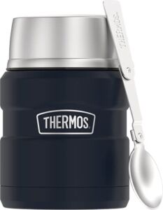 THERMOS Stainless King Vacuum-Insulated Food Jar with Spoon, 16 Ounce, Matte Blue