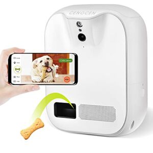 CENGCEN Pet Monitoring Camera Dog Treat Dispenser Two-Way Audio HD WiFi Dog Camera with 130° View, Remote Tossing App Compatible with Android/iOS, Supports Cloud Storage, Night Vision, Wall Mounted