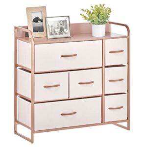 mDesign Dresser Storage Furniture Organizer – Large Standing Unit for Bedroom, Office, Entryway, Living Room and Closet – 7 Removable Fabric Drawers – Pink/Rose Gold