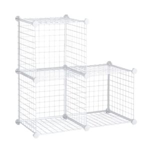 Rubbermaid 3 Piece Storage Wire Stackable Cube Set, Easy Assemble, White, for Closet/Bookshelf/Toys Multi-Use Home Organizer