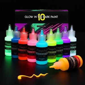 Magicfly Glow in The Dark Paint, 10 Extra Bright Colors(20 ml/0.7 oz) Glow Paint, Long-Lasting Self-Luminous Glow in The Dark Acrylic Paint for Artwork, DIY Projects, Perfect for Halloween Christmas Easter Decorations
