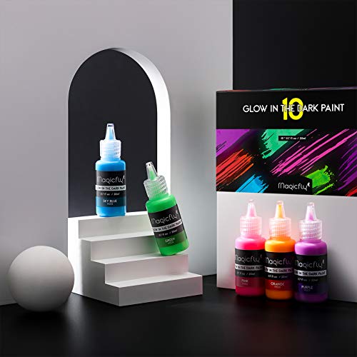 Magicfly Glow in The Dark Paint, 10 Extra Bright Colors(20 ml/0.7 oz) Glow Paint, Long-Lasting Self-Luminous Glow in The Dark Acrylic Paint for Artwork, DIY Projects, Perfect for Halloween Christmas Easter Decorations | The Storepaperoomates Retail Market - Fast Affordable Shopping