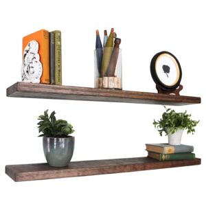 Willow & Grace Wall Mounted Wooden Floating Shelves, Wall Shelves for Bedroom, Bathroom, Living & Laundry Room, Kitchen, Storage & Decor – Rustic Farmhouse Small Wood Shelf – Dark Walnut (36″ Set )