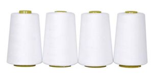 Mandala Crafts All Purpose Sewing Thread from Polyester for Serger Overlock Quilting Sewing Machine Pack of 4 40S/2 White